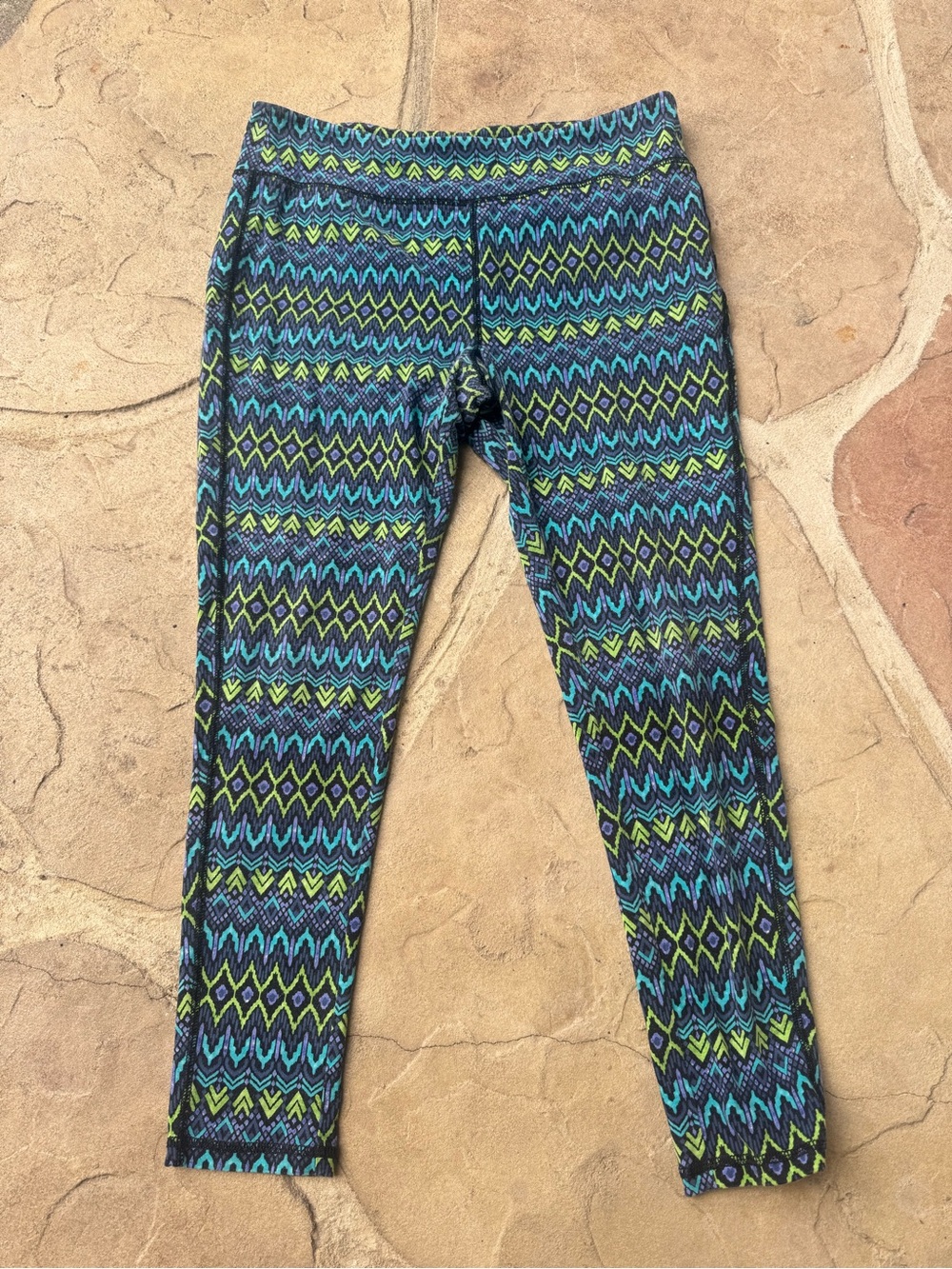 Chaps Sport, Geo Print, Leggings - Turquoise, Purple, black & Lime, Size Large